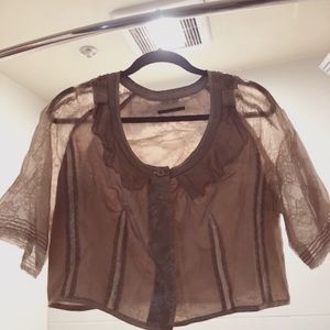 Elie Tahari silk and lace short blouse